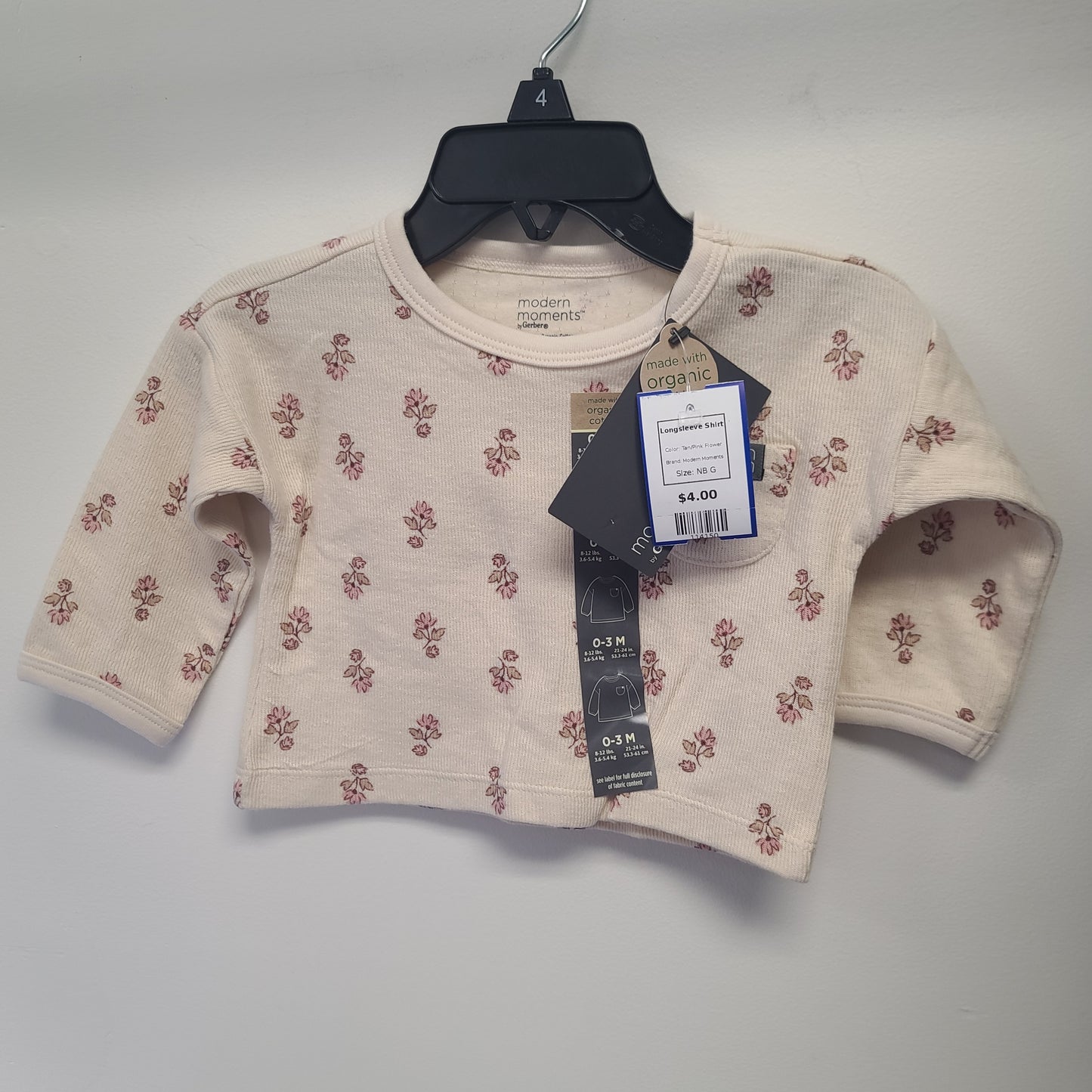 Tan/Pink Flower Modern Moments Longsleeve Shirt, NB G