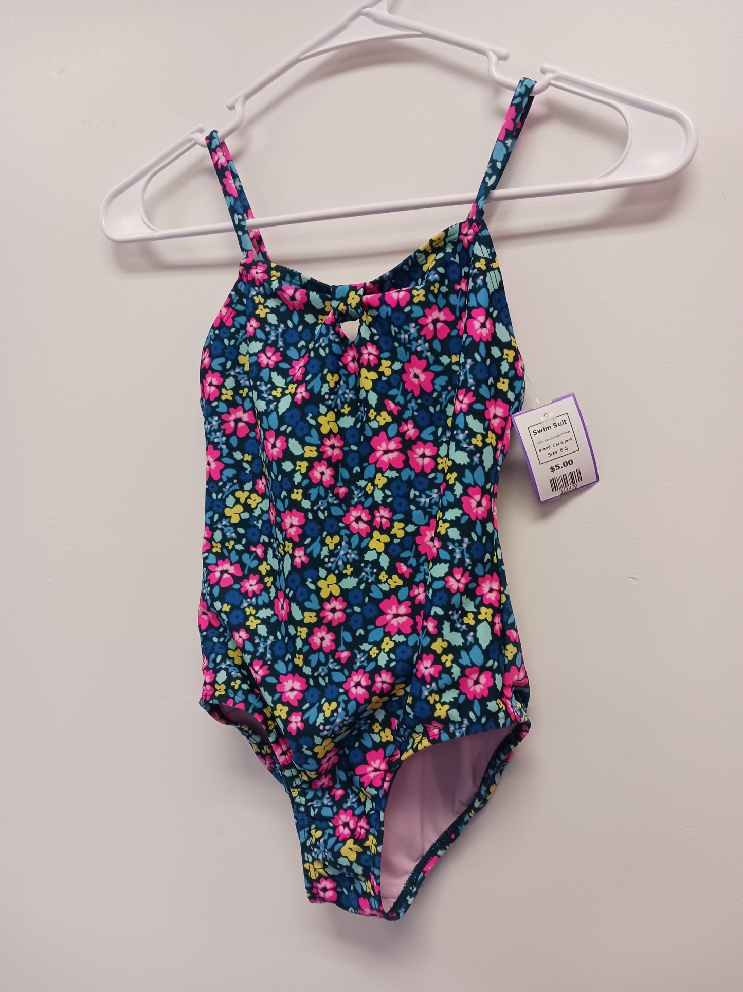 Navy/Colorful Flower Cat & Jack Swim Suit, 6 G