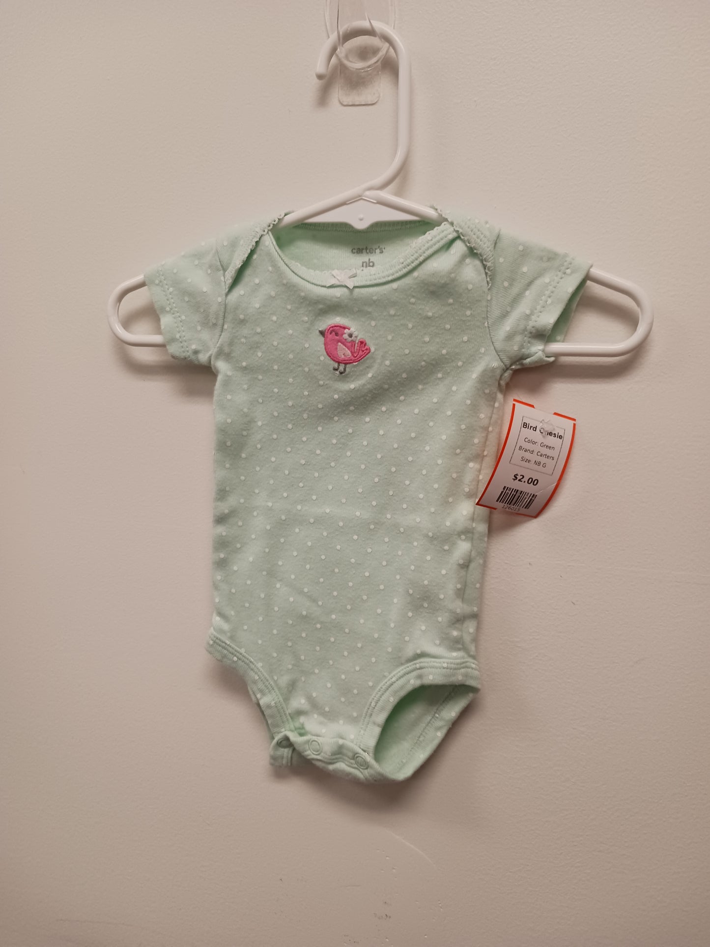 Green Carters Bird Onesie, NB G