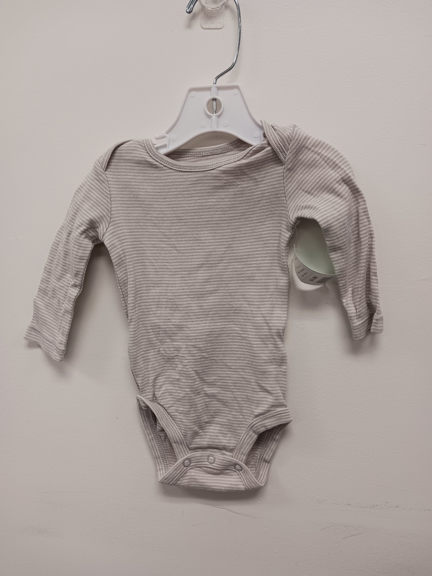 Grey/White Striped Carters Longsleeve Onesie, 6M B