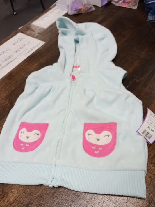Blue/Pink Owl Carters Hooded Vest, 12M G