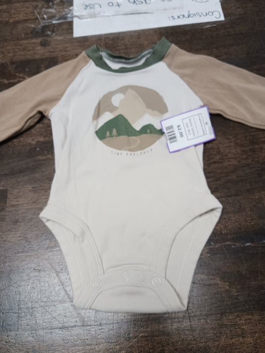 Brown/White Tiny Explorer Carters Longsleeve Onesie, 3M B