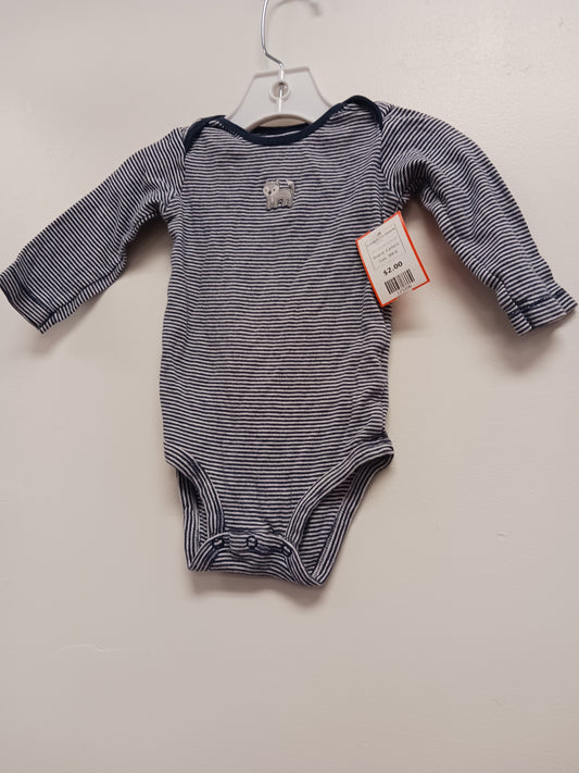 Navy/White Striped Carters Longsleeve Onesie, 9M B