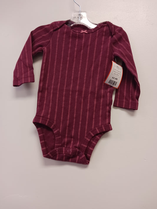 Burgandy Carters Long Sleeve Stripe Onesie, 6M G
