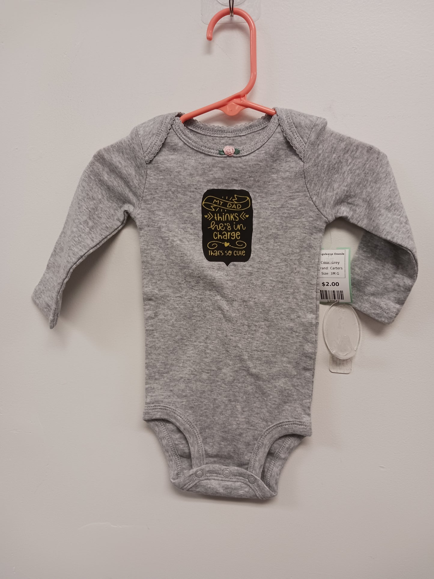 Grey Carters Longsleeve Onesie, 3M G