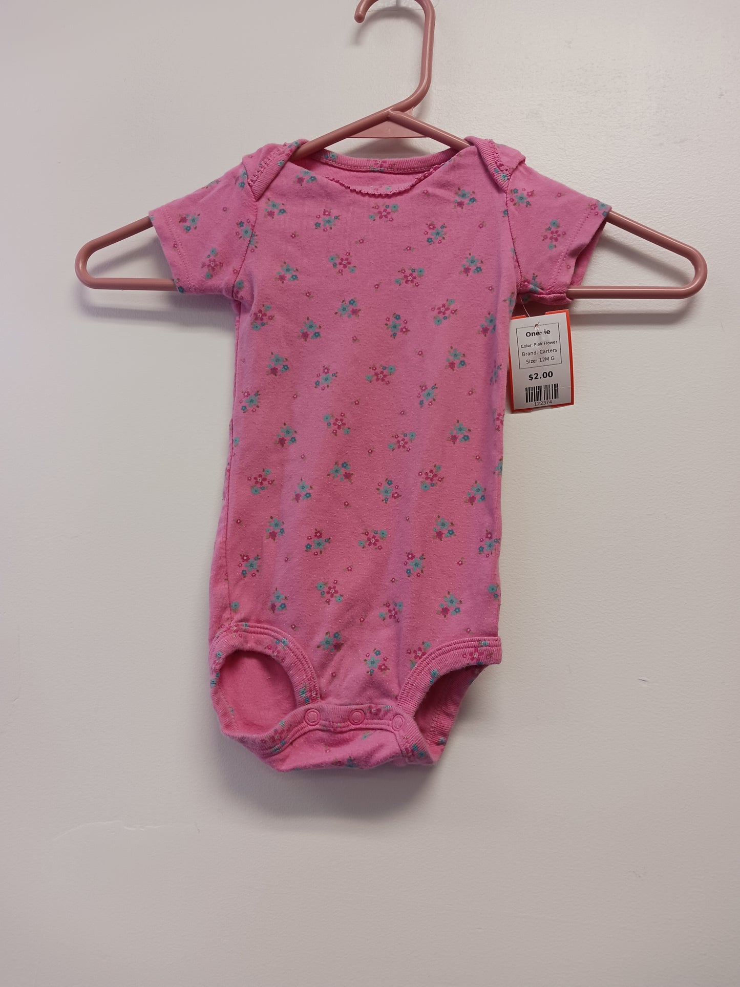 Pink Flower Carters Onesie, 12M G