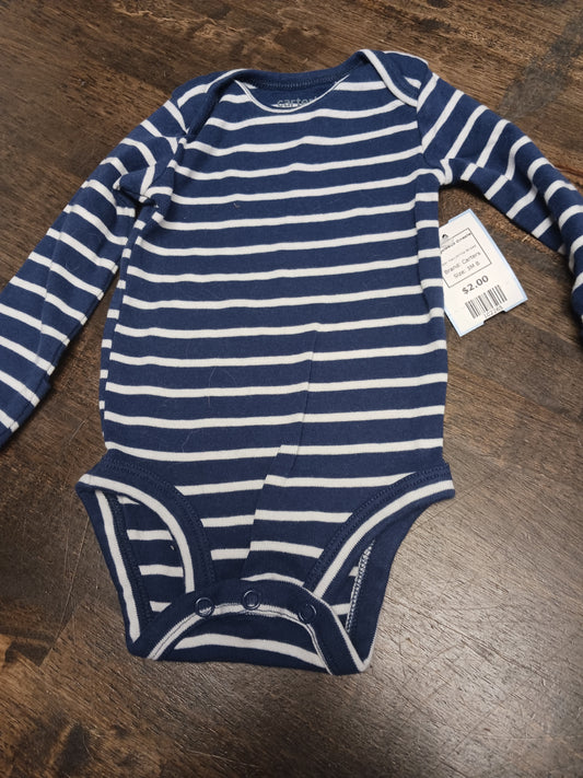 Navy/White Striped Carters Longsleeve Onesie, 3M B