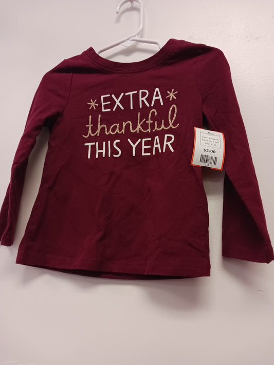 Burgandy Cat & Jack Long Sleeve Thankful Shirt, 2T G