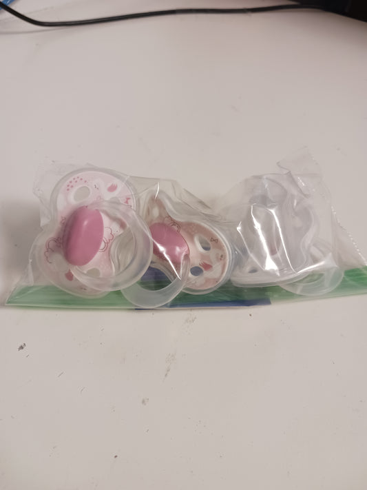 white/pink  Bag of 3 Pacifers