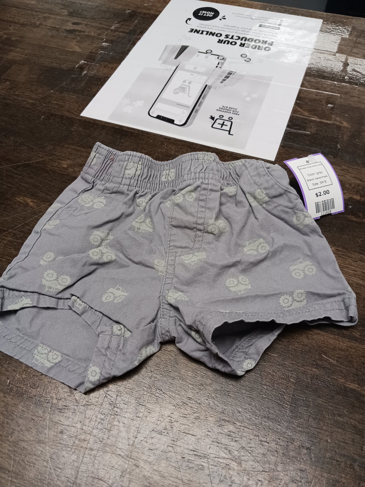 grey Garanimals Monster Truck shorts 3-6m, 3M B