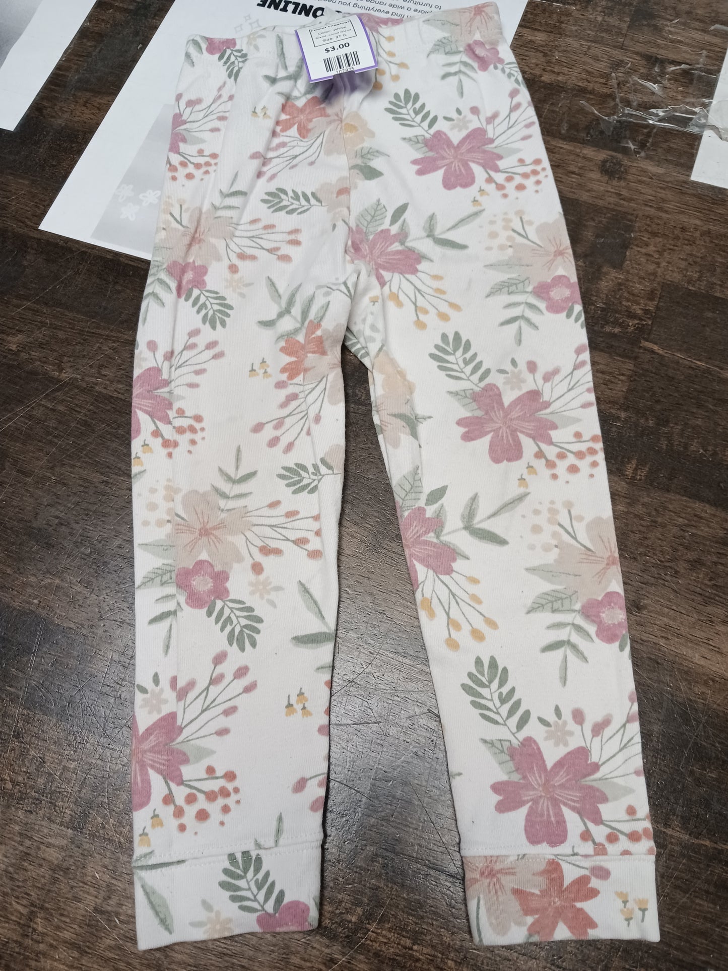white Cloud Island Flower Leggings, 2T G