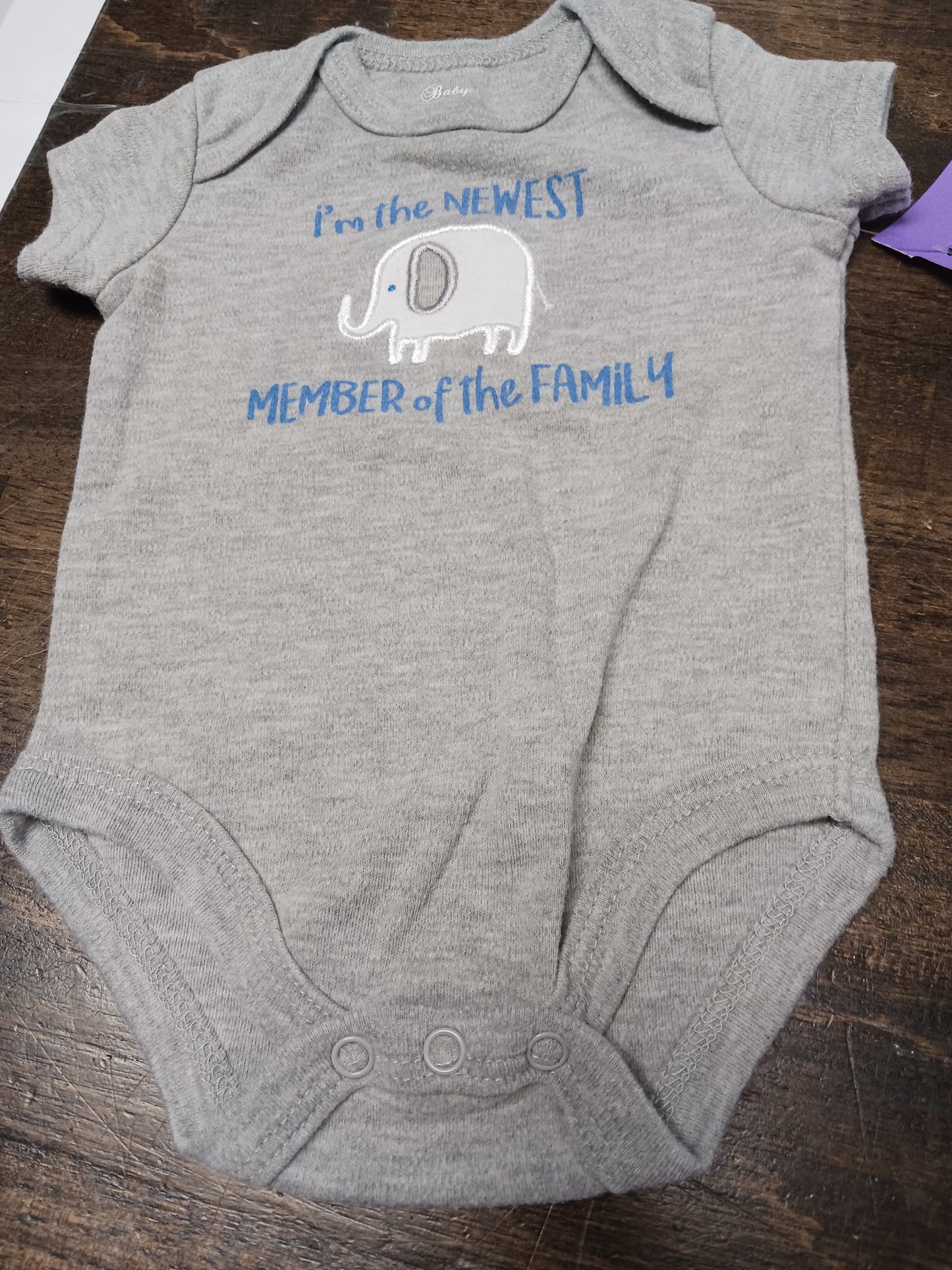 Grey/Blue Elephant Baby Essentials Onesie, 3M B