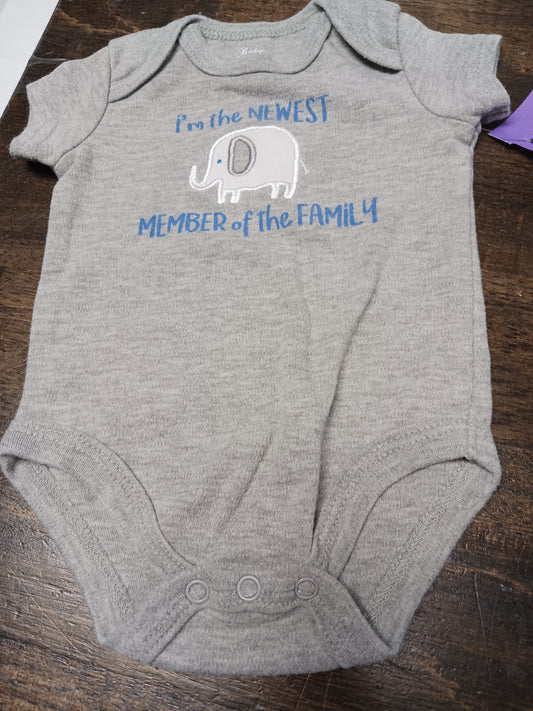 Grey/Blue Elephant Baby Essentials Onesie, 3M B