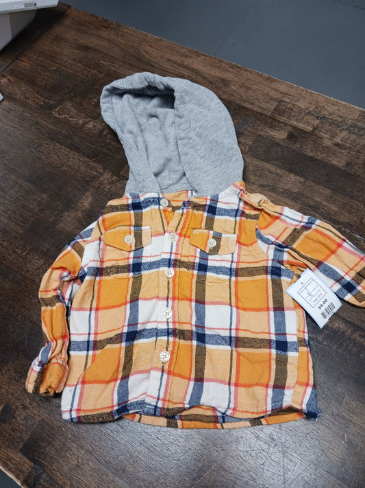 Yellow/Orange Plaid Wonder Nation Hooded Longsleeve Button Up, 2T B