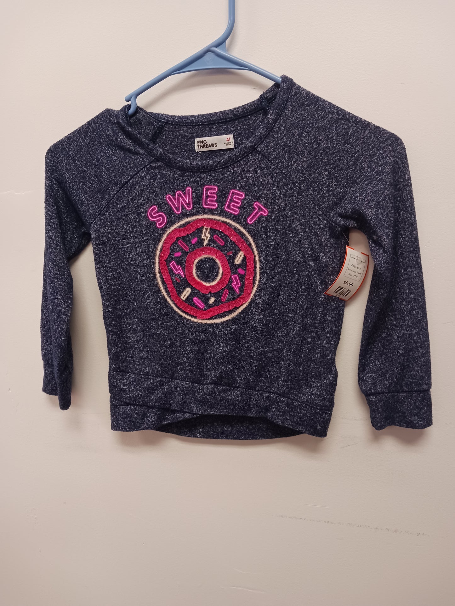blue Epic Treads Long Sleeve Sweet Doughnut Shirt, 4T G