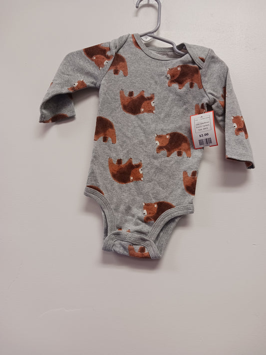 Grey/Brown Carters Long Sleeve Bear Onesie, 6M B