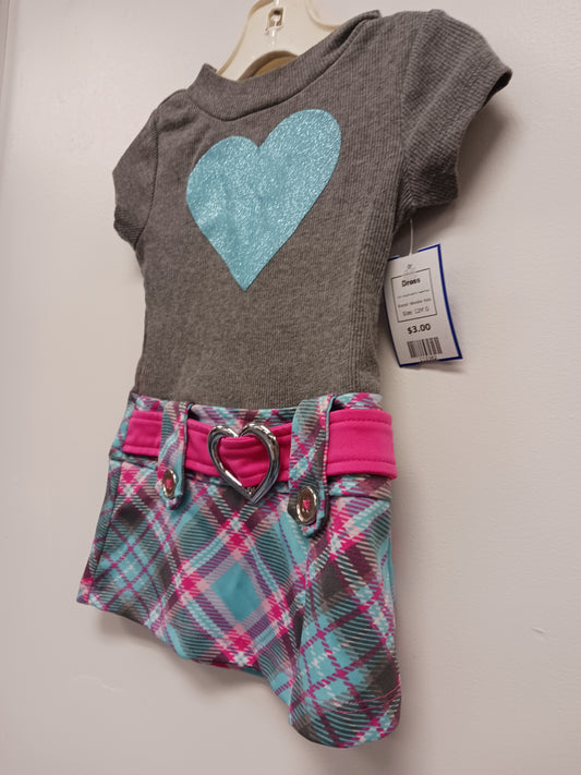 Grey/Blue/Pink Heart/Plaid Wonder Kids Dress, 12M G