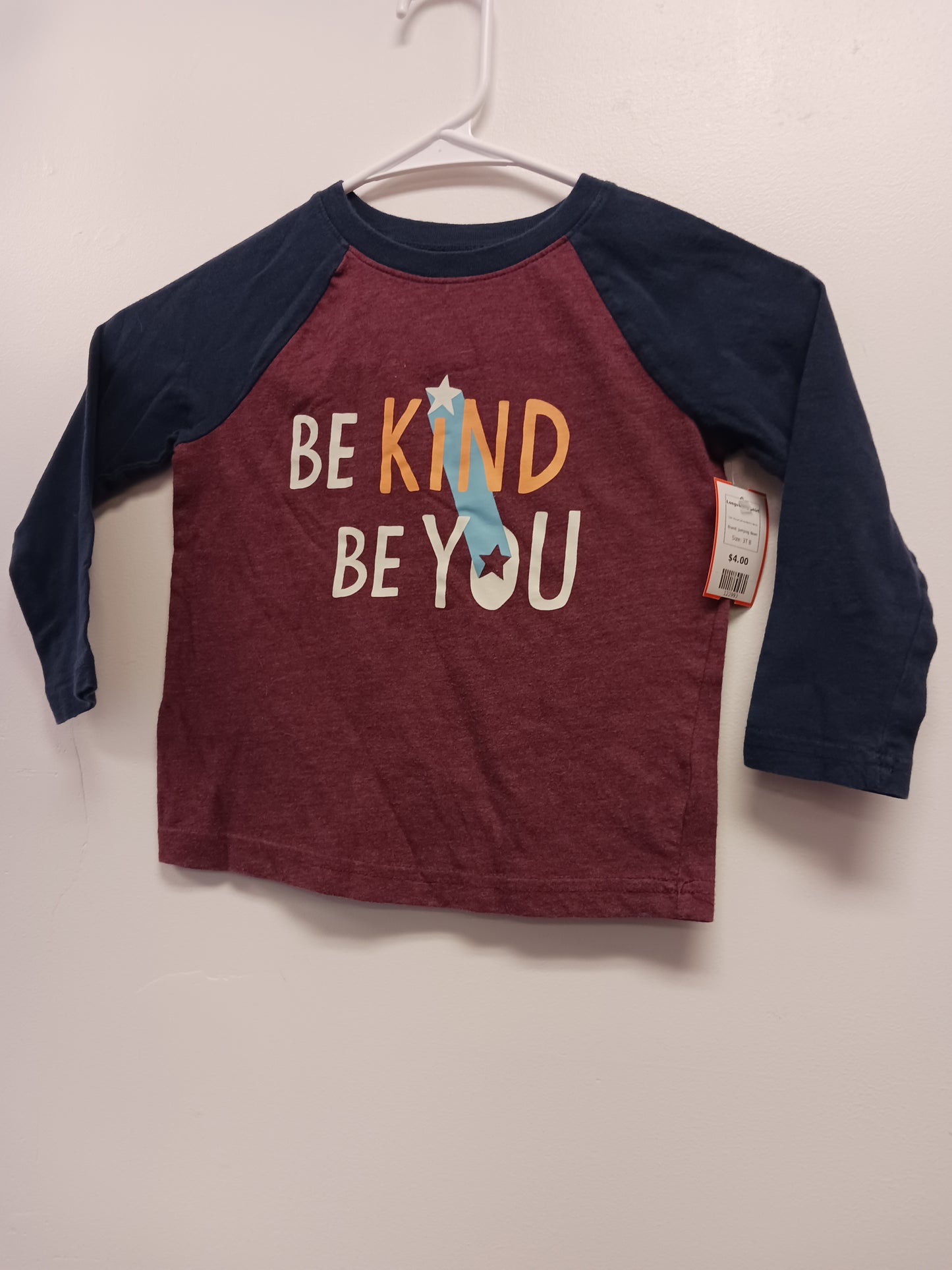Burgandy/Navy Be Kind Be You Jumping Bean Longsleeve Shirt, 3T B
