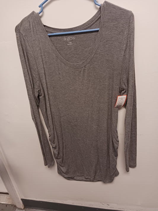 Grey A Glow Maternity Long Sleeve Shirt, Large