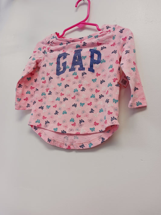 Pink Bow Gap Longsleeve Shirt, 6M G