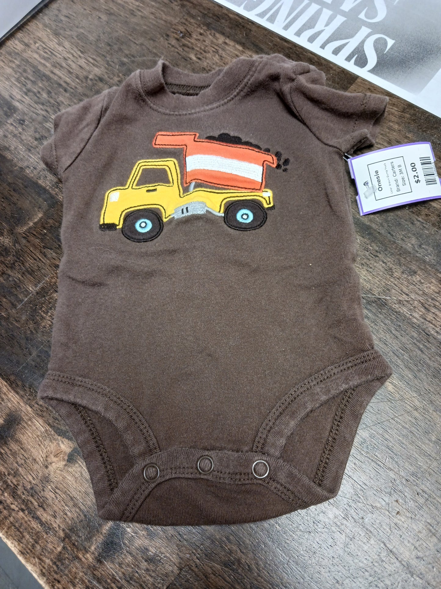 Brown Dump Truck Carters Onesie, 3M B