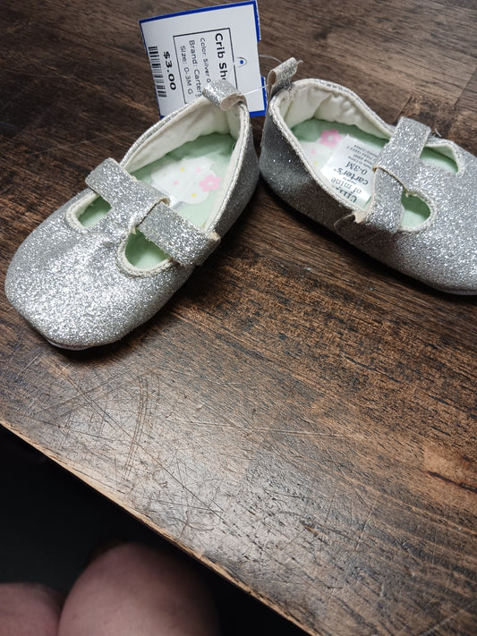 Silver Glitter Carters Crib Shoes, 0-3M G