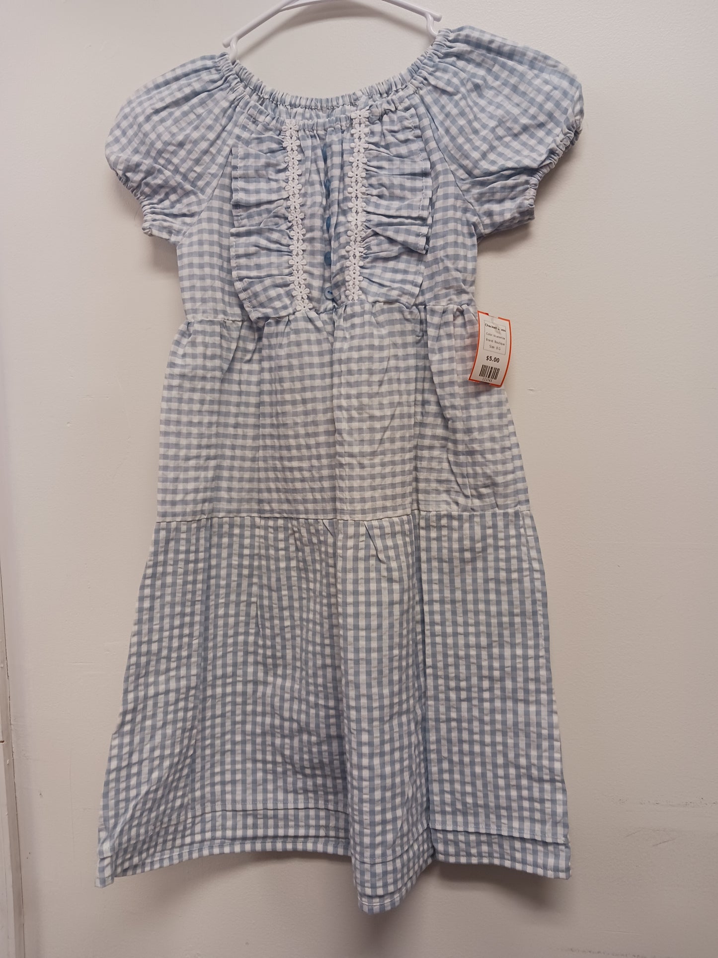 blue/white Boutique Checked Dress, 8 G