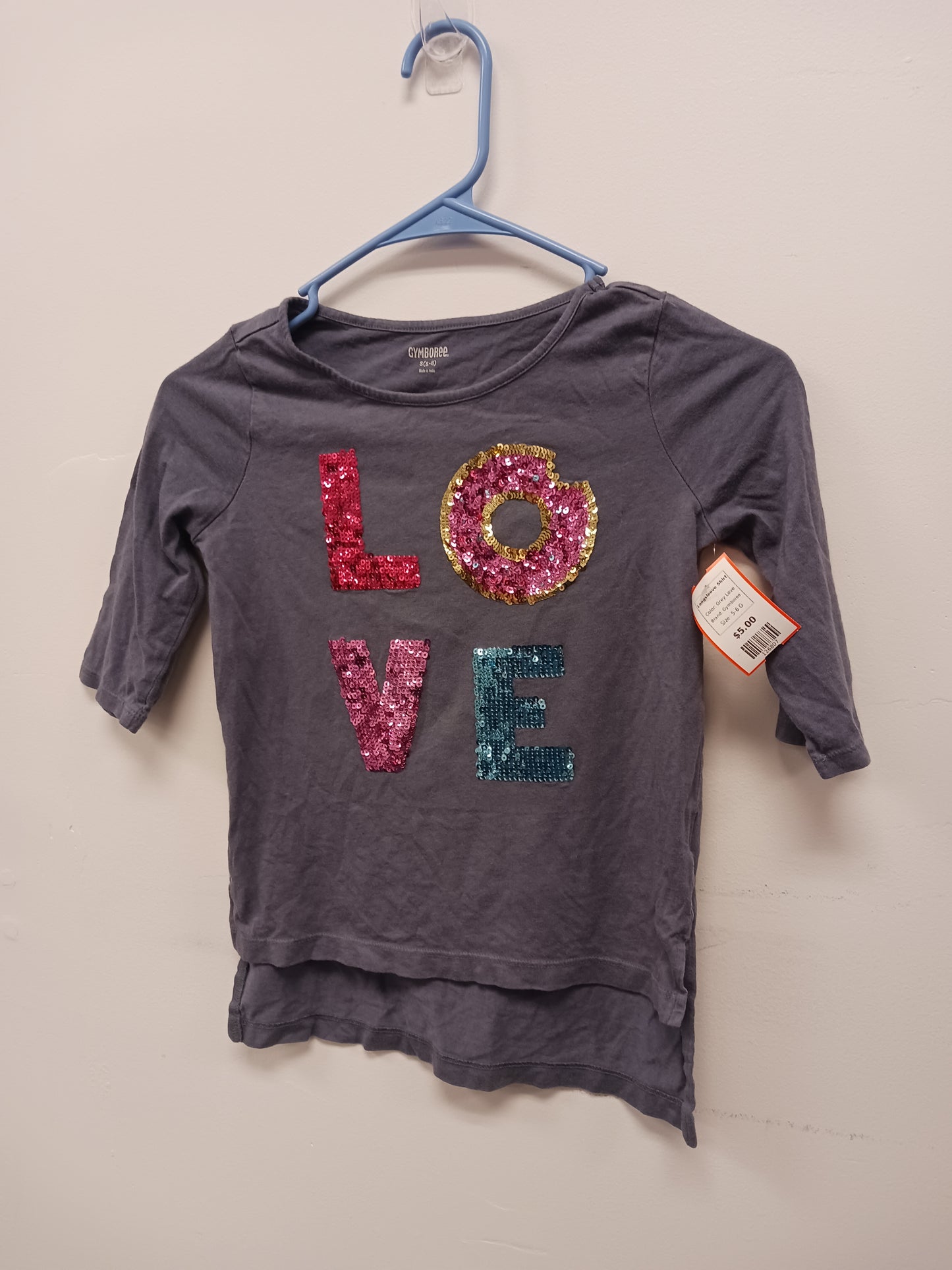 Grey Love Gymboree Longsleeve Shirt, 5-6 G