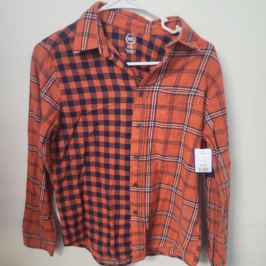 Orange/Navy Plaid Wonder Nation Longsleeve Button Up, 14 B