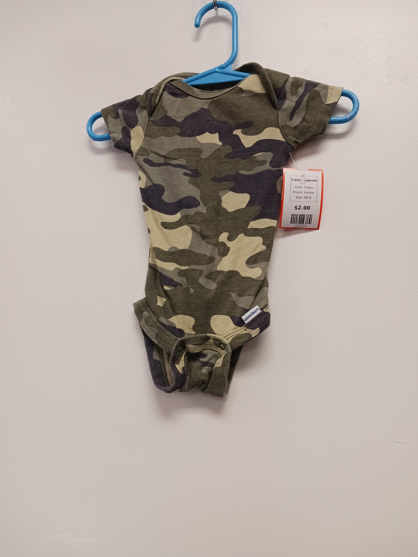 Green Gerber Camo Onesie, NB B