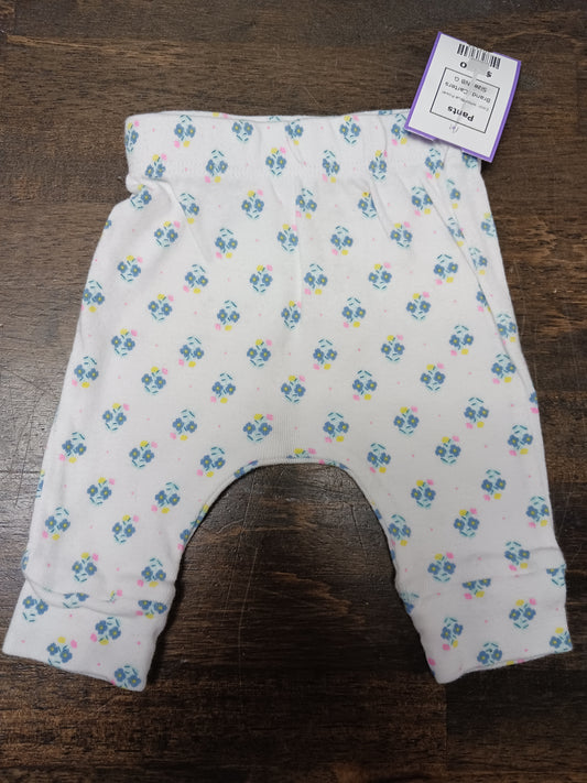White/Blue Flower Carters Pants, NB G