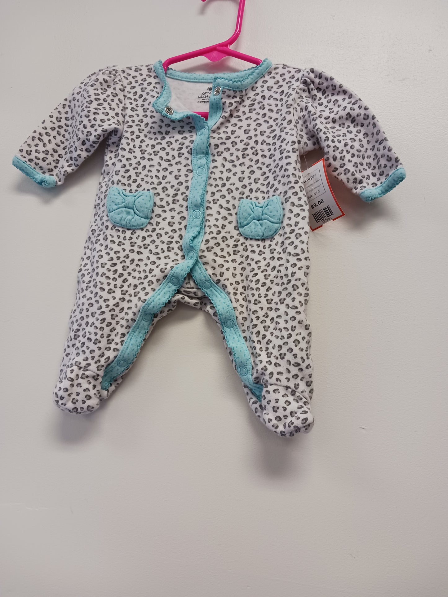 White/Blue Cheetah Small Wonders Sleeper, NB G
