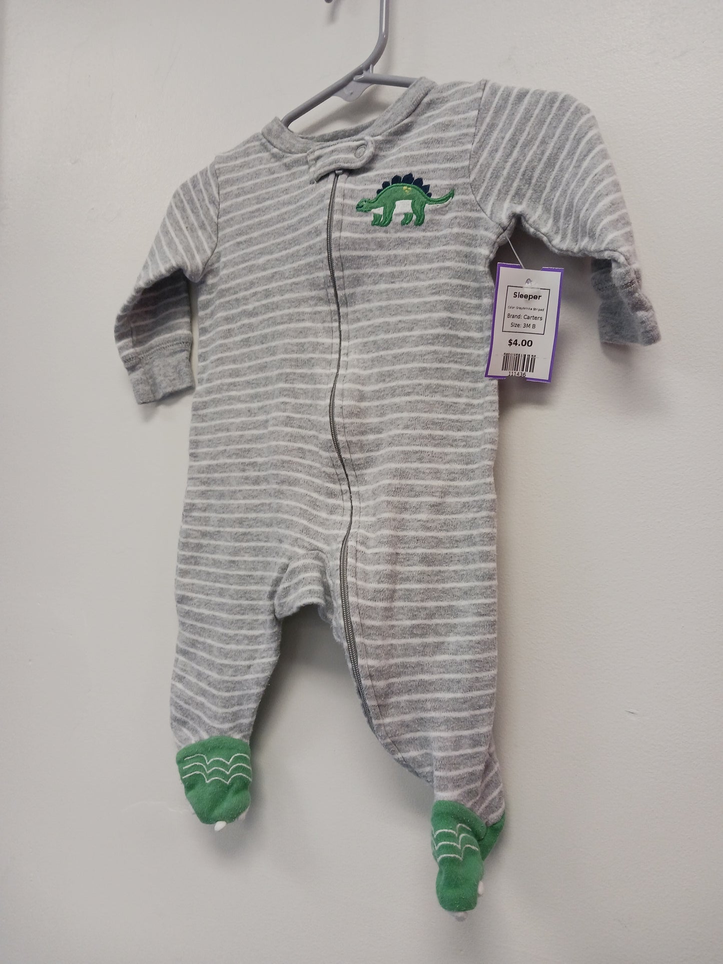Grey/White Striped Carters Sleeper, 3M B