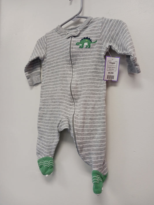 Grey/White Striped Carters Sleeper, 3M B