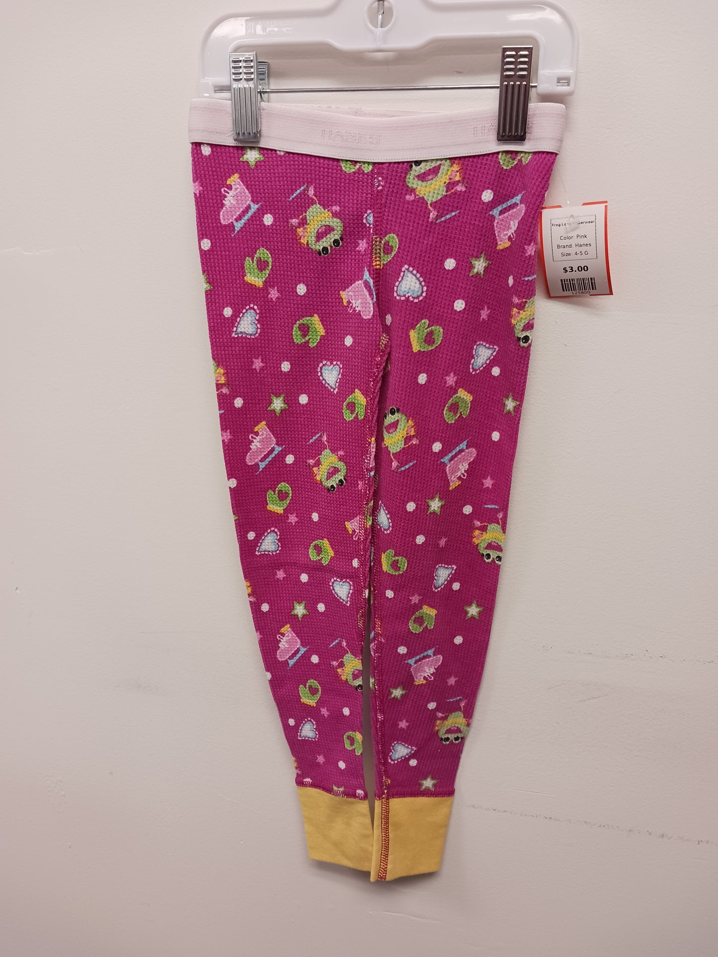 Pink Hanes Frog Long Underwear, 4-5 G