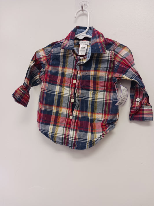 Navy/Red/White Plaid Carters Longsleeve Button Up, 6M B