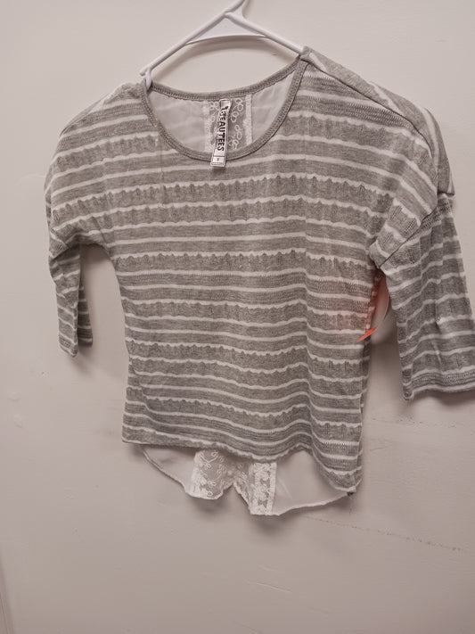 Grey/White Striped Beautees Longsleeve Shirt, 6 G