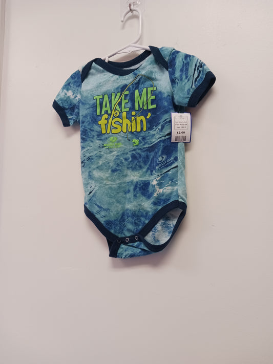 blue tie dyed Mossy Oak Take me fishing onesie, 18M B