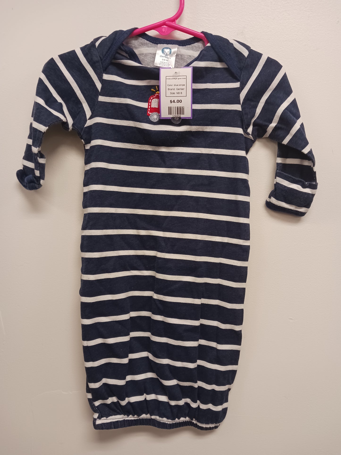 blue stripe Gerber Firetruck Night gown 0-6m, NB B