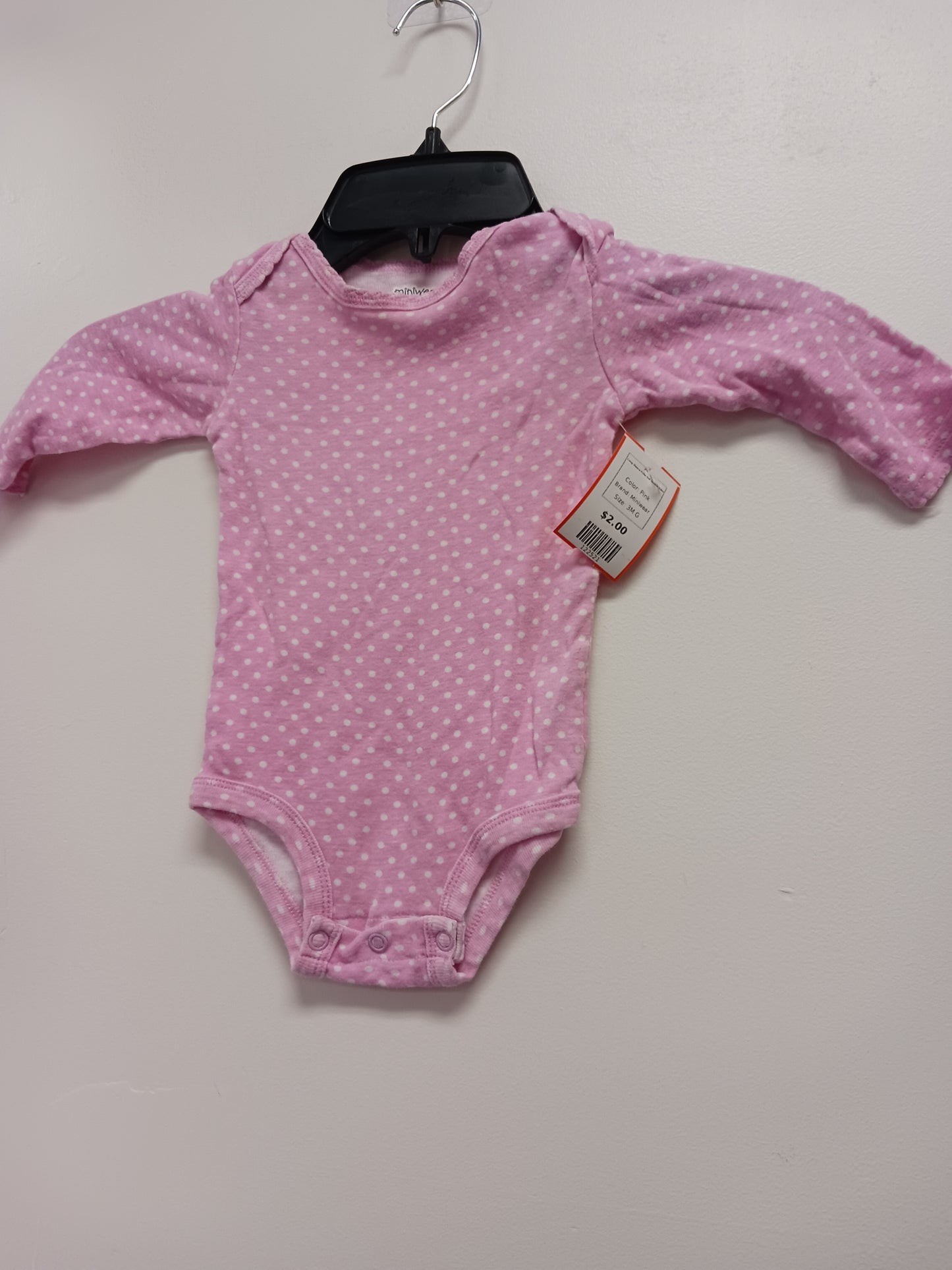 Pink Miniwear Long Sleeve Poka Dot Onesie 3/6m, 3M G