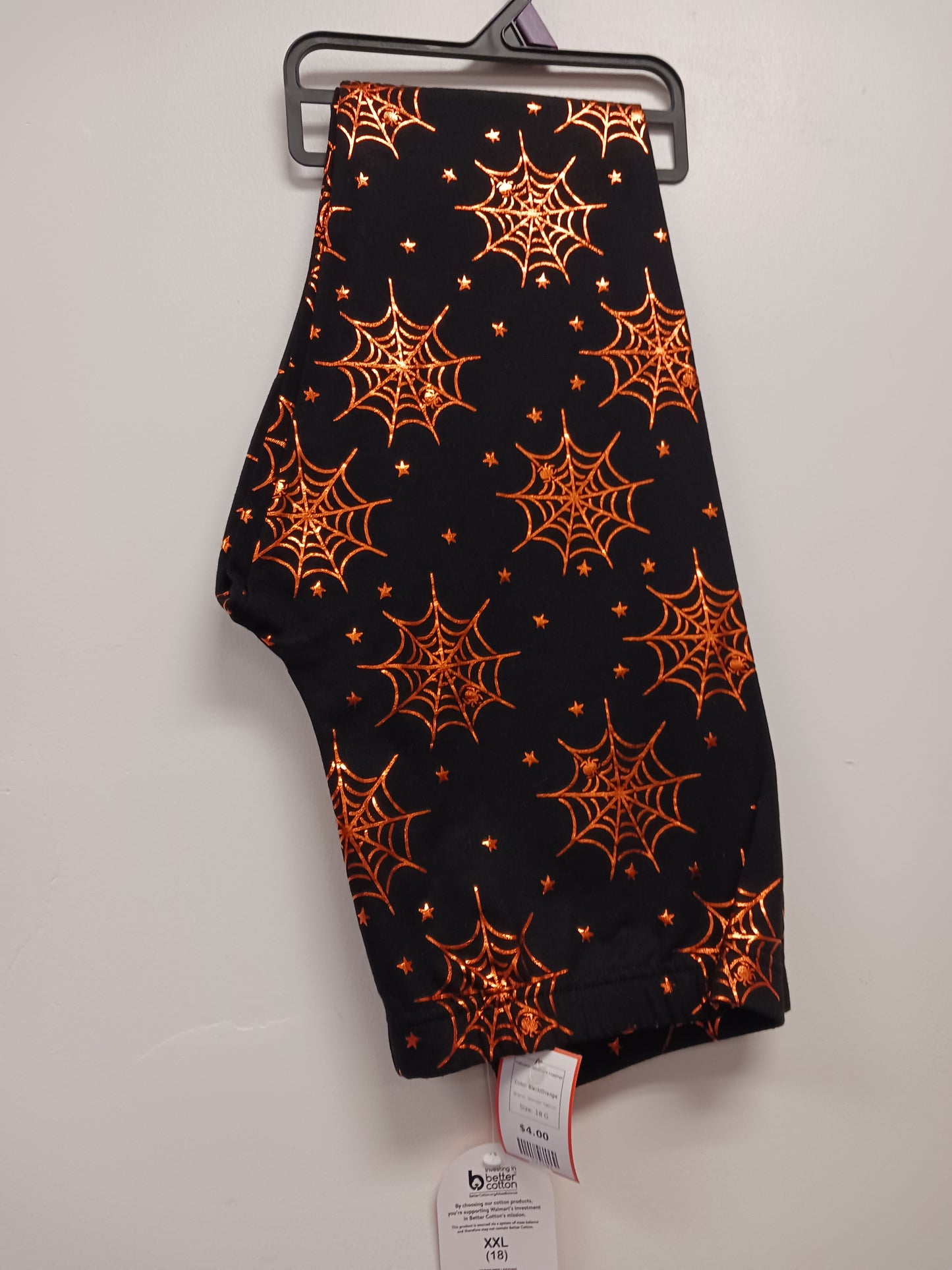 Black/Orange Wonder Nation Halloween Spiderweb Leggings, 18 G